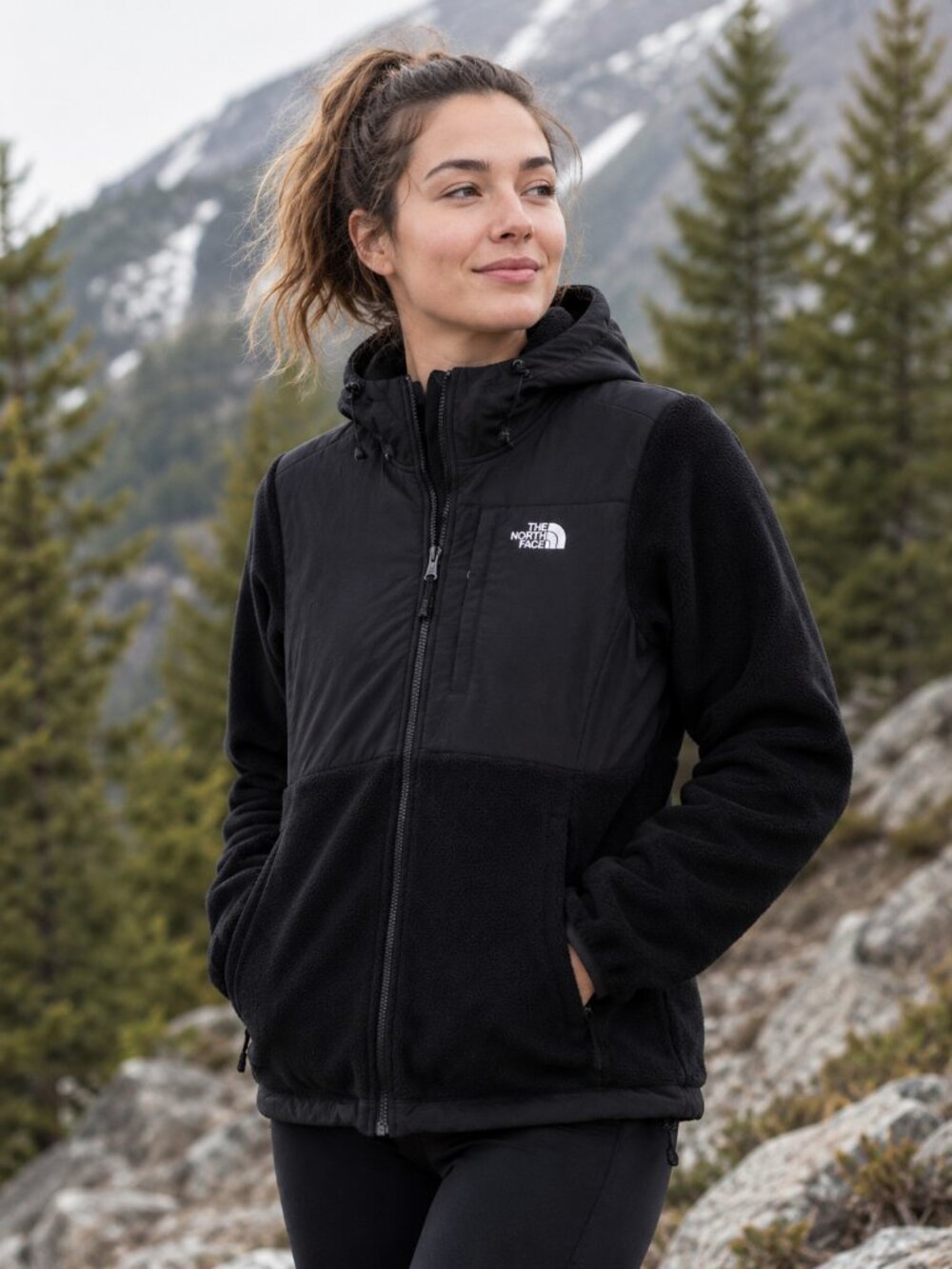 The North Face Denali Hoodie Womens Large Black Fleece Jacket Full Zip